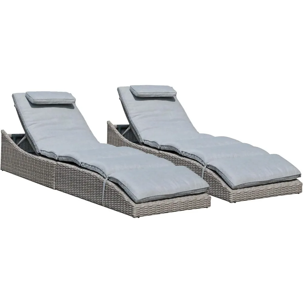 

Soleil Jardin Folding Pool Lounge Chair Set of 2 Outdoor Adjustable Chaise Lounge Chair, Fully Assembled, Patio Reclining Sun