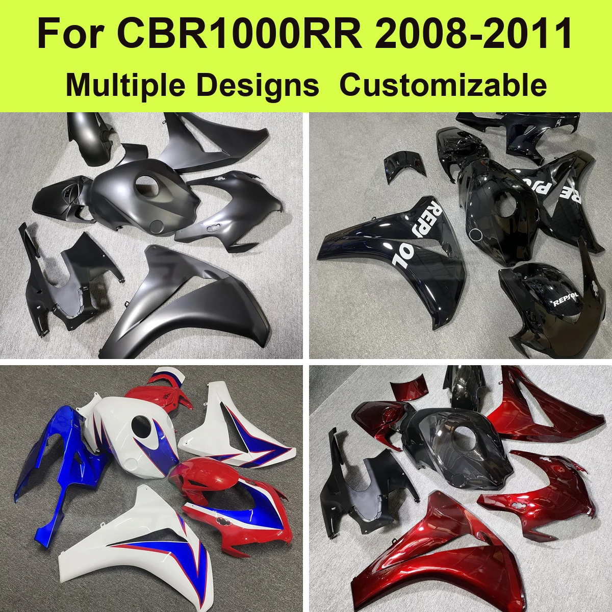 For CBR1000RR 2008 2009 SC59 Bodywork Fairing Kit Injection Moulded ABS Cowls Panels Complete Replacement Parts