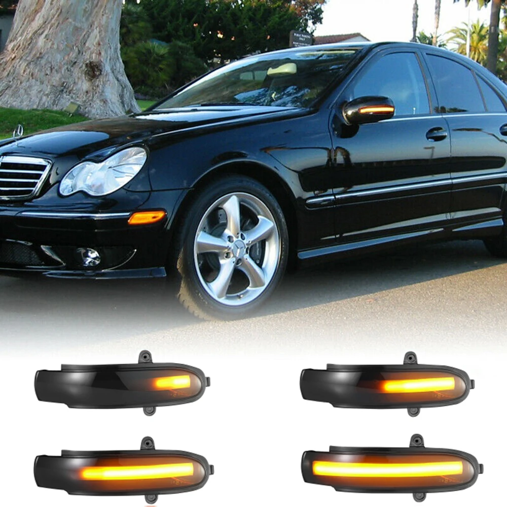 2pcs LED Dynamic Car Turn Signals Lights Yellow ABS Plastic Lamps Waterproof For Mercedes-Benz C-Class W203 CL203 2001-2007