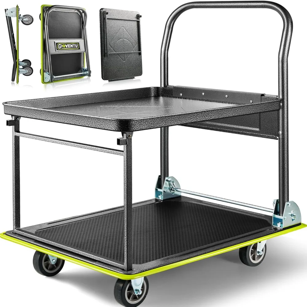 

Push Cart Dolly (700 lbs), Foldable Platform Hand Truck Made with High-Strength Steel, 2 Tier Design, Moving Flatbed
