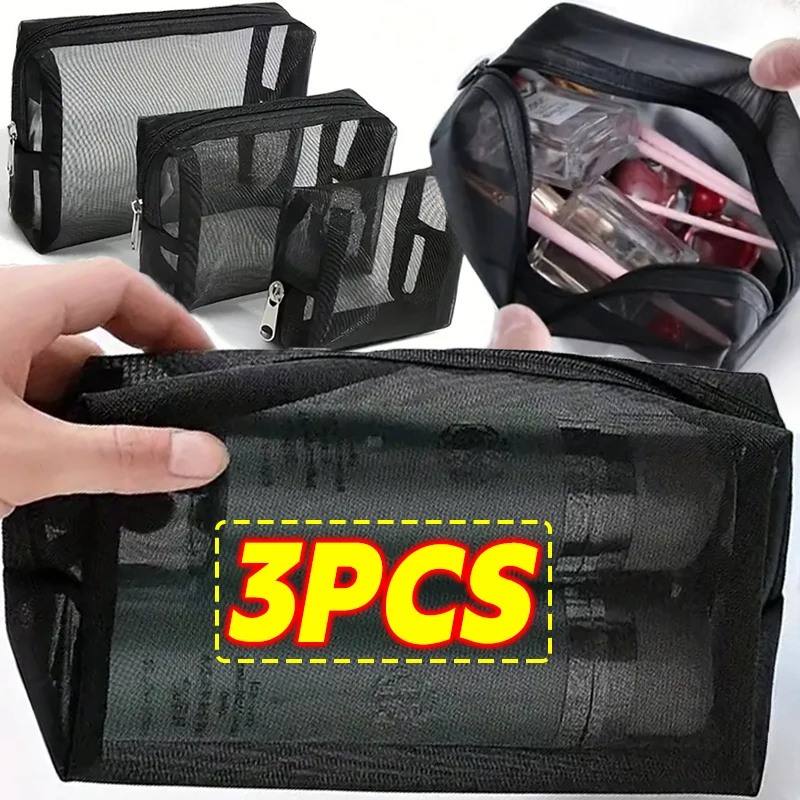 Women Mesh Cosmetic Bag Travel Storage Makeup Bag Organizer Female Make Up Pouch Portable Small Large Toiletry Beauty Case