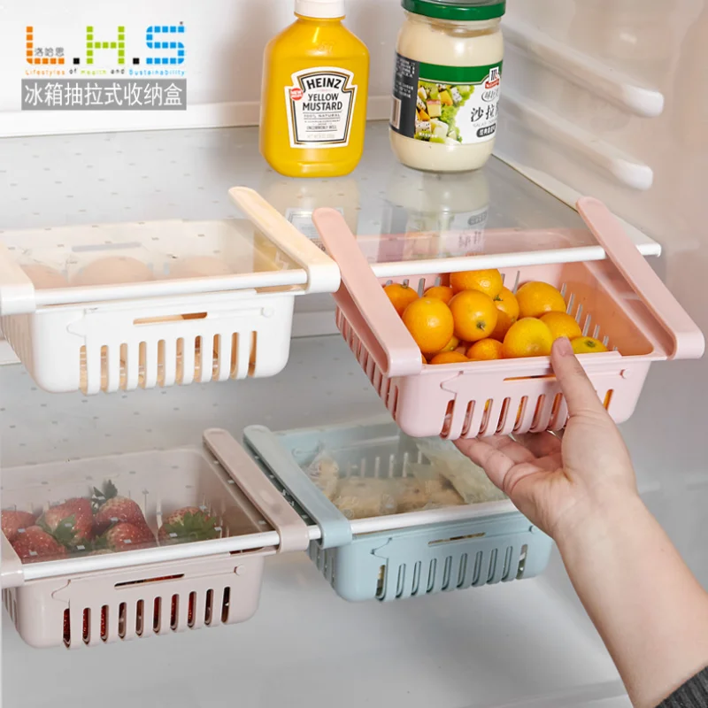 1Pcs Kitchen Organizer Fridge Storage Drawer Box Extendable Refrigerator Chest Shelf Home Storage Case Plastic Cabinet Shelves