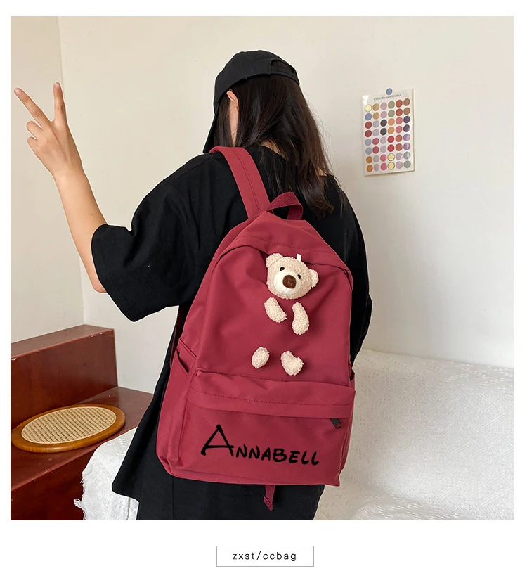 Mochila De felpa mullida Kawaii personalizada, decoración de oso, regalo escolar para adolescentes, cumpleaños y Navidad