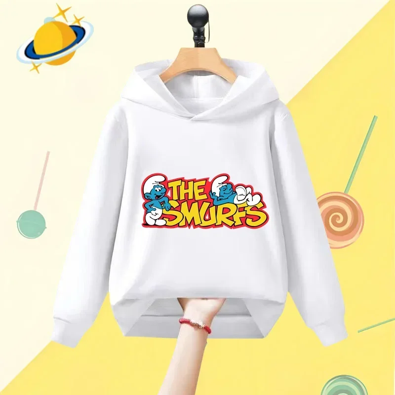 Smurf cartoon children\'s hoodie Harajuku cartoon print autumn and winter long sleeve sweatshirt Boys girls Kawaii casual top