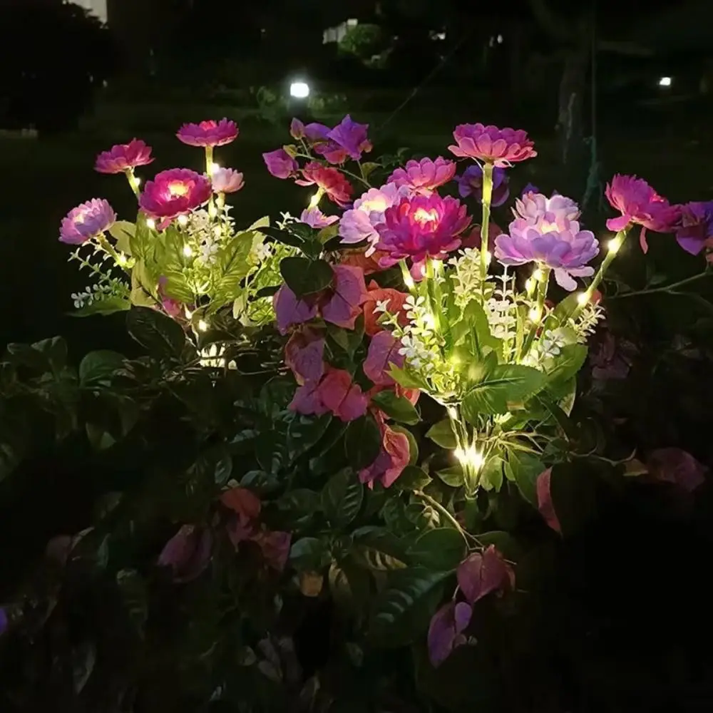 1 Bundle 7-Head Snow Lotus Flower Light Solar Powered Ground Inserted Landscape Lawn Lamp Colorful Waterproof