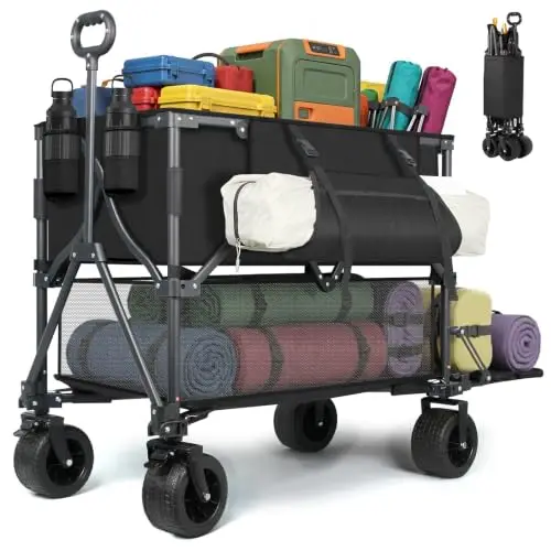 Double Decker Wagon 400L Large Capacity & 600LBS Foldable Utility Cart | 54