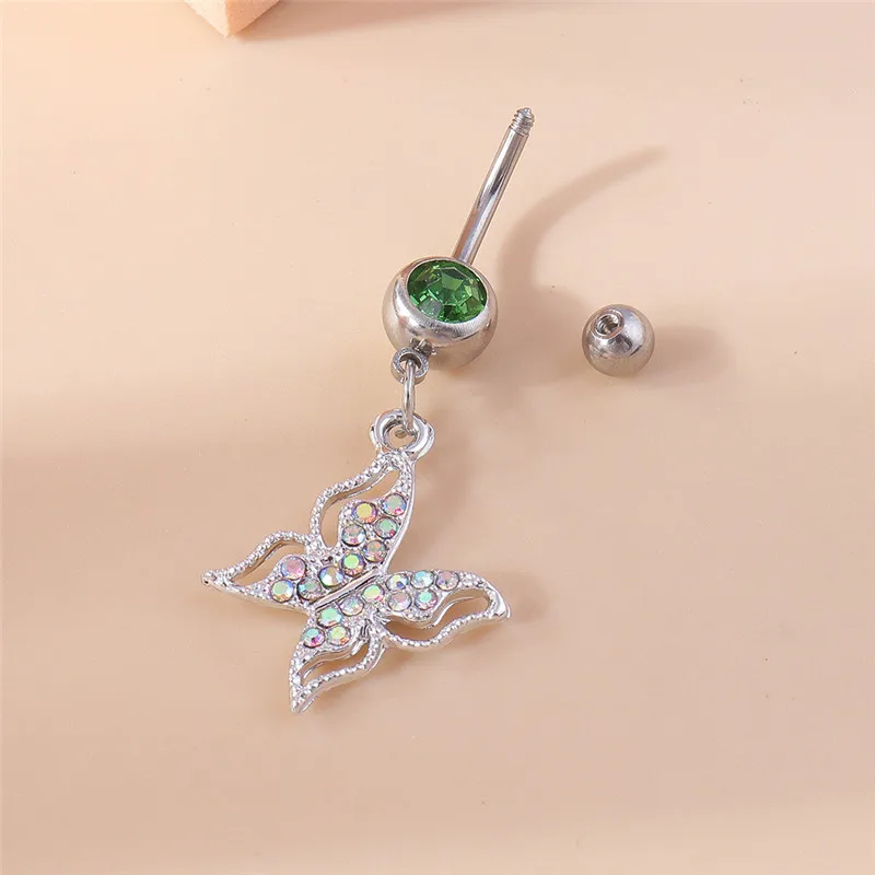 Aihua Kristall-Schmetterling-Nabelring für Damen, Piercing, Ombligo, Bauchnabelring aus Chirurgenstahl, sexy Körperschmuck – Detail 2