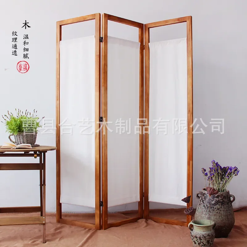 New Chinese Style Linen Folding Screen Room Divider for Living Room Office Bedroom Entrance Portable Fabric Partition