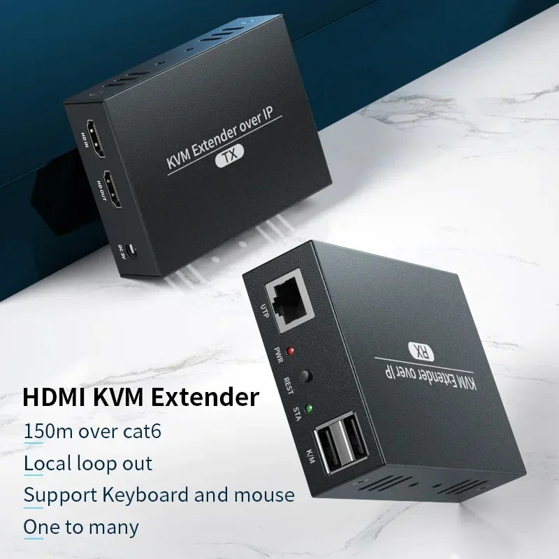 PWAY IP Network USB 2.0 KVM Extender RJ45 Ports 1080P HDMI Over LAN KVM Extender 150m HDMI KVM Extensor By Cat5 Cat5e Cat6