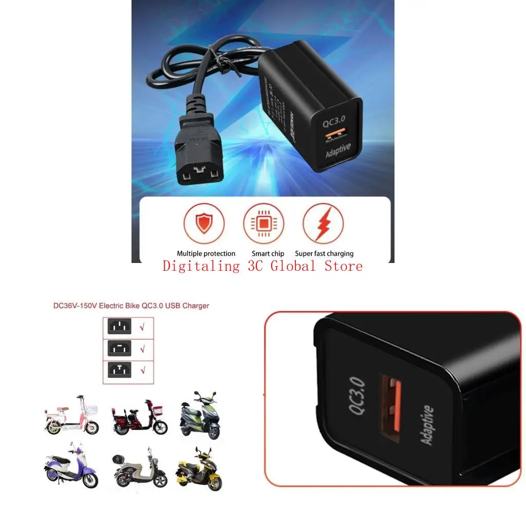 QC3.0 Fast Electric Bike Usb Ports Power Adapter 36-150V