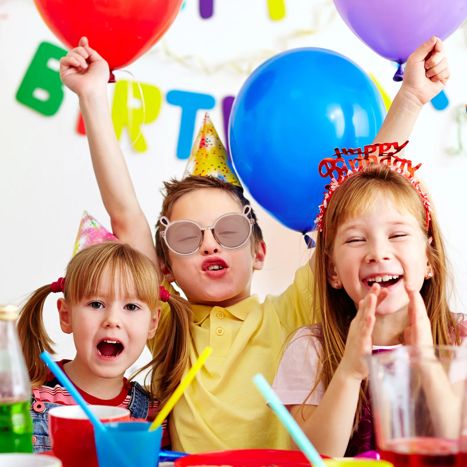 

2Pcs Sunglasses Bear Ear Round Frame Creative Eye Shades Summer Outdoor Party Travel Gift Sunglasses