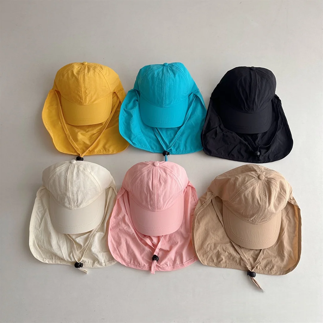 

Детская однотонная бейсболка с клапаном на шею и защитой от ультрафиолета, бейсболка с чехлом на шею, повседневный уличный летний головной убор для маленьких мальчиков и девочек