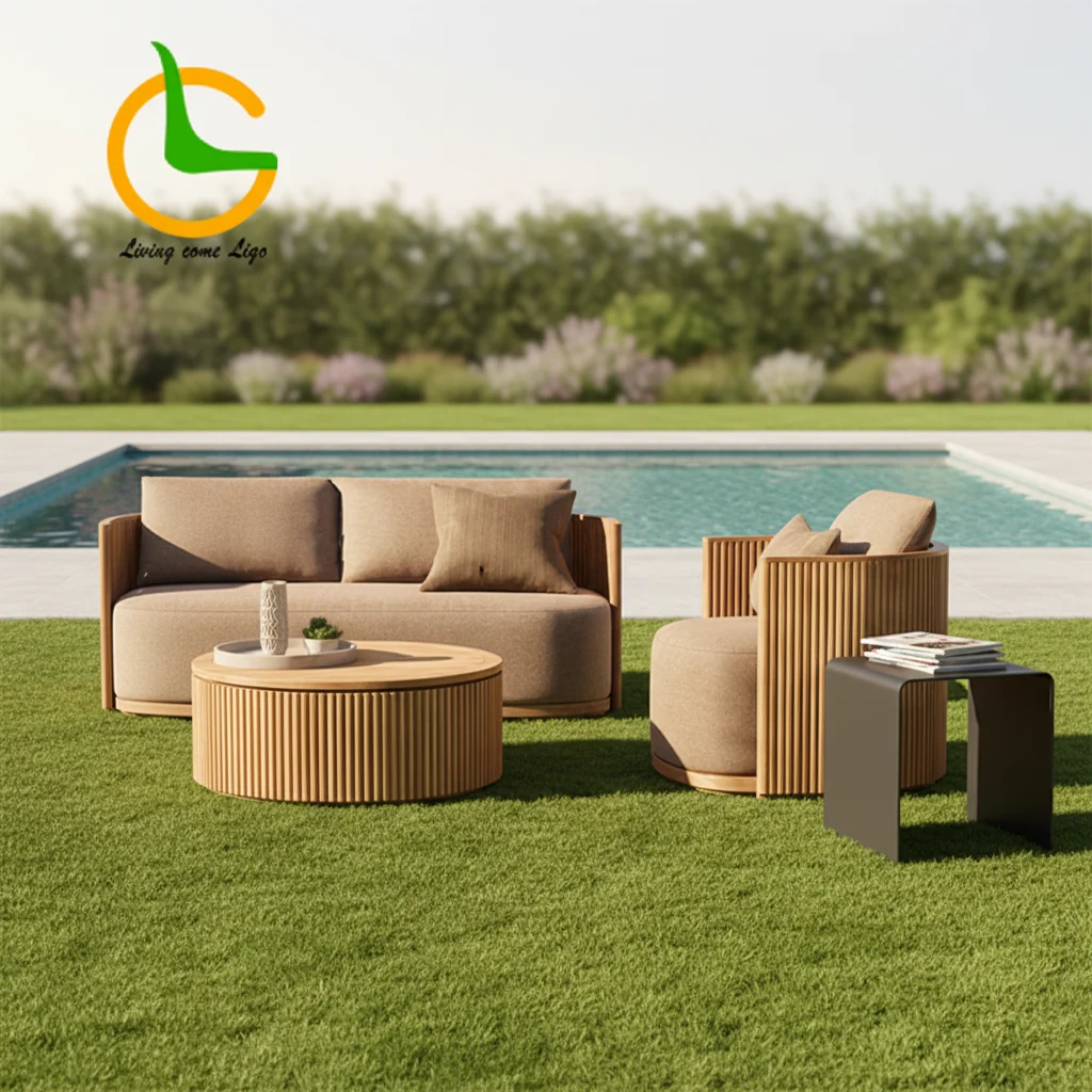 

Luxury Modern Teak Outdoor L-shaped Sofa Set For Garden Courtyard & Patio-Waterproof Durable Eco-Friendly