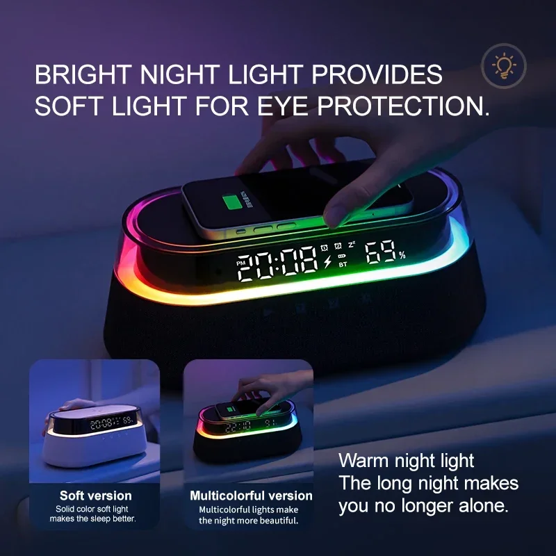 

Multifunctional Bluetooth Speaker 15W Wireless Charging Digital Clock Display Screen Sound Box Room Night Lamp Desk Lamp Speaker