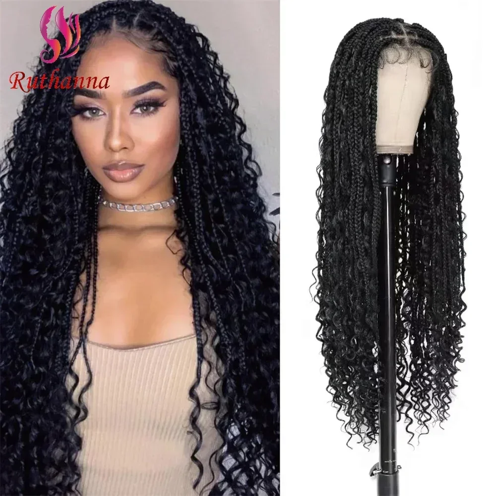 Box Braids Wig Full Lace Synthetic Crochet Hair Afro Dreadlocks Wig For Black Women 32 Inch Baby Hair 3X Twist Braids Wig Daily