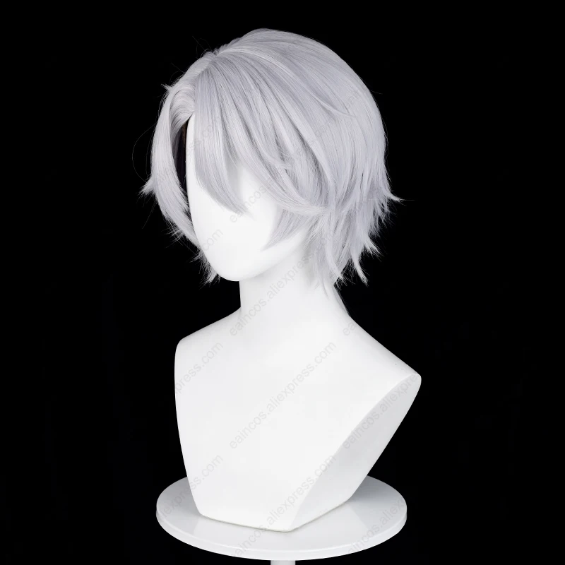 Gatto Wig Cosplay 55cm, Wig abu-abu perak panjang tahan panas sintetis pesta Halloween