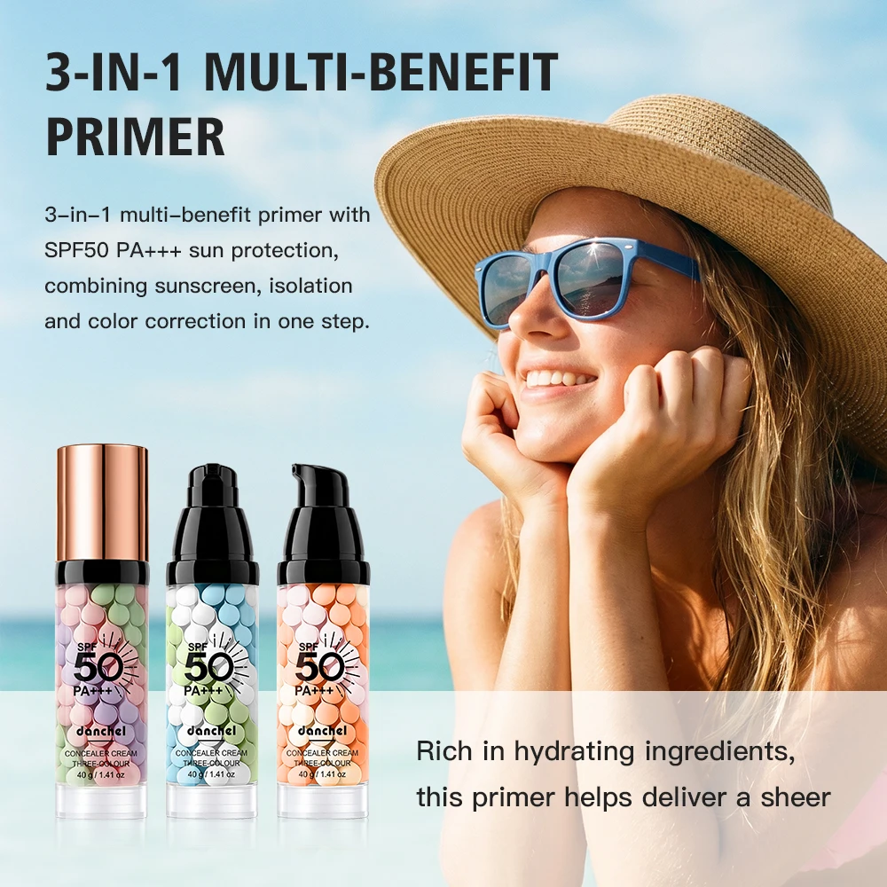 Three Color Press Release Cream Concealer Isolation Makeup Facial Base Brightening Hydrating Liquid Concealer Face Primer Glow