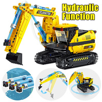 Hydraulic Function Excavator Crane Bulldozer Forklift Truck Car Technical Model Building Blocks Boy Birthday Gifts Kids Toys