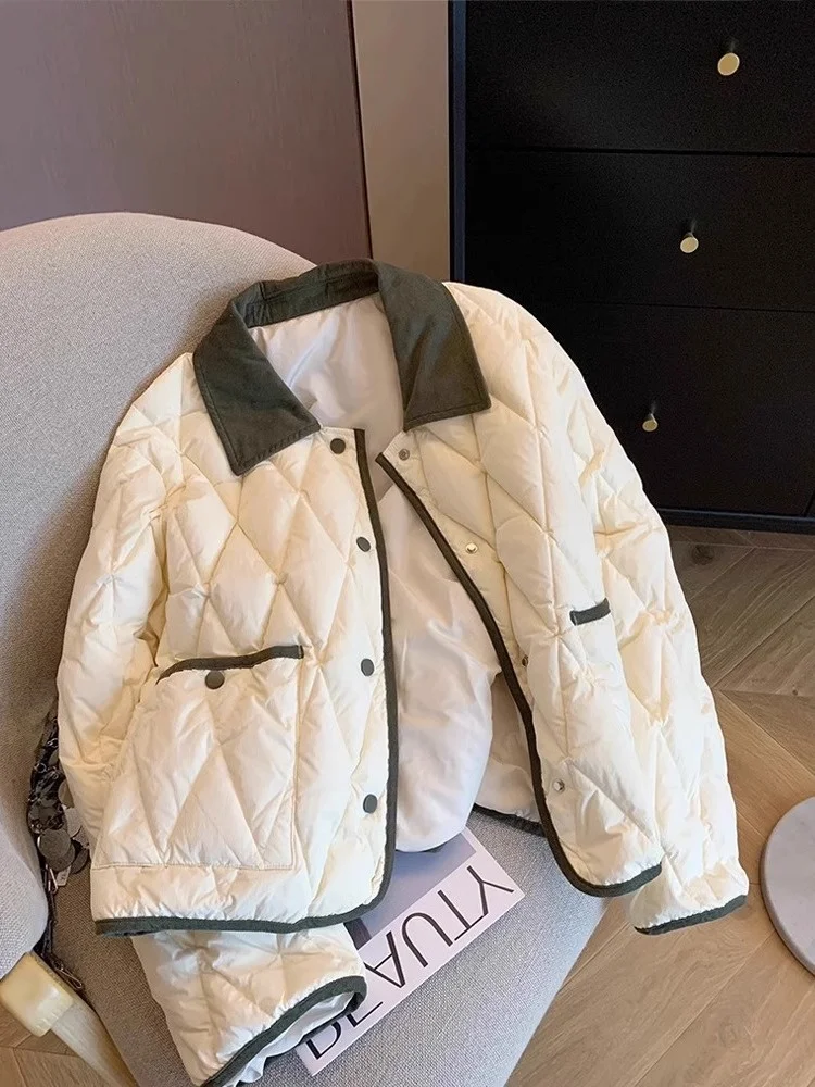 

Warm Cotton Jaet Collar Men's Women's Diamond Pattern Faionable Autumn Winter Outerwear Gentle Wind Simple Match Color