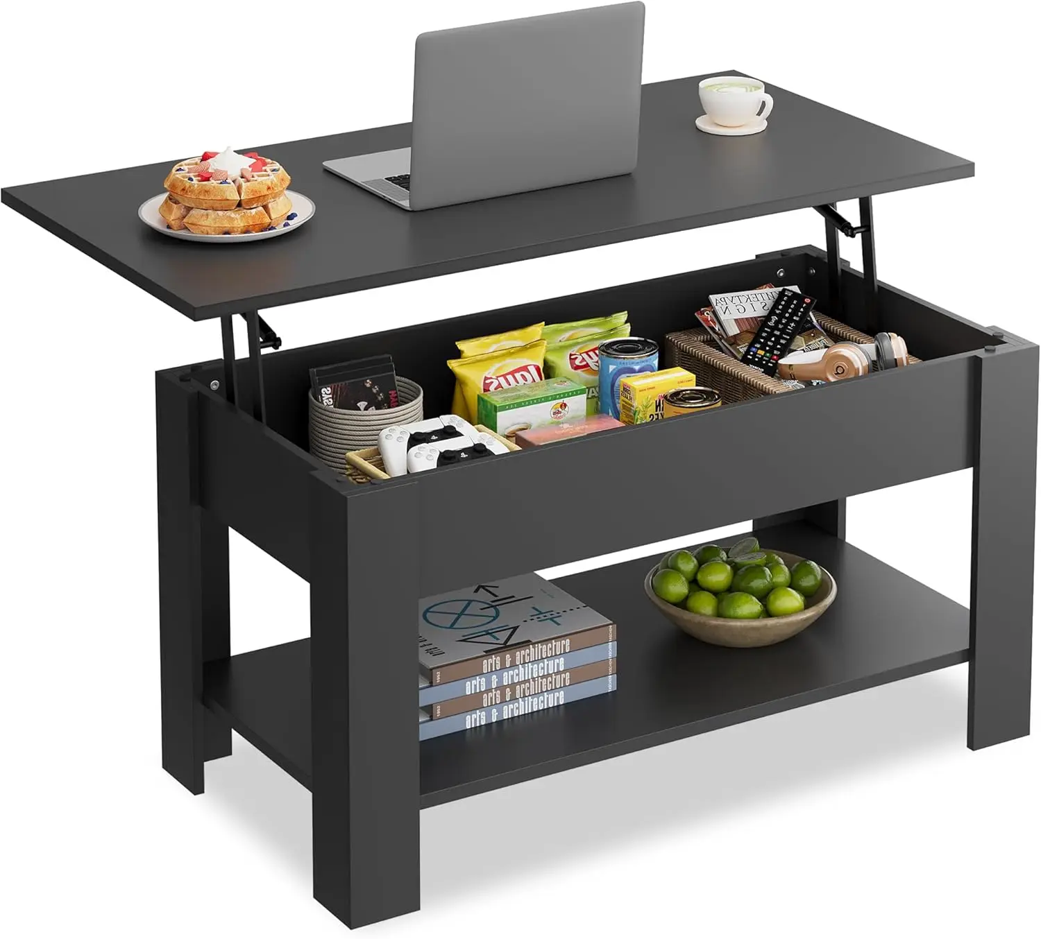 

Lift Top Coffee Table with Hidden Storage Shelf for Living Room Office and Reception, Black