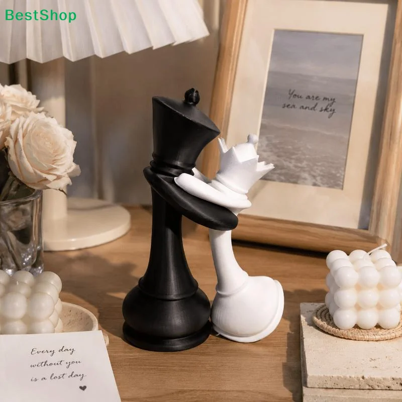 3D Printed Chess King Queen Figurine Couple Statue Art Sculpture Decor Ornament For Desktop Wedding Anniversary Gift Home Decor