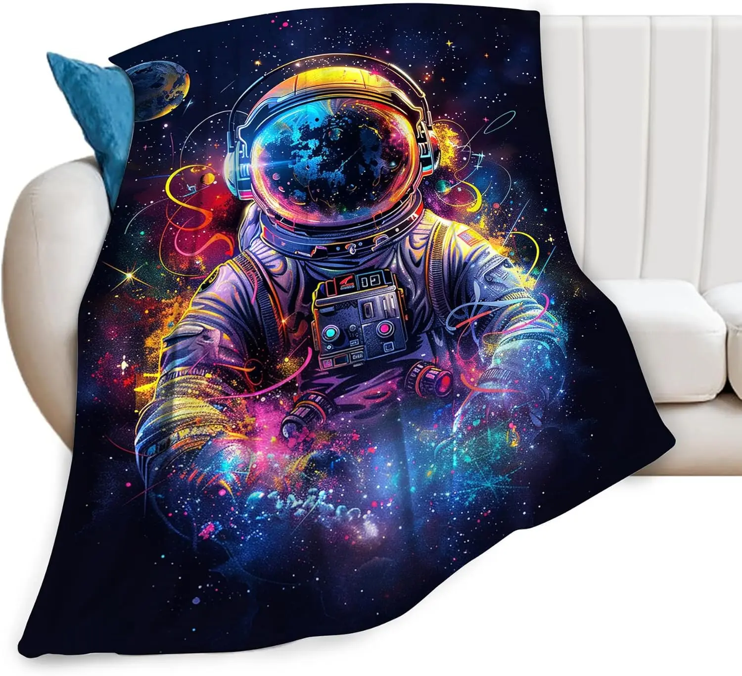 

Spaceman Astronaut Throw Blanket - Soft Warm Cozy Fleece for Couch, Sofa, Bed - 50"x40" - Gifts & Decor for Girls, Boys, Women,