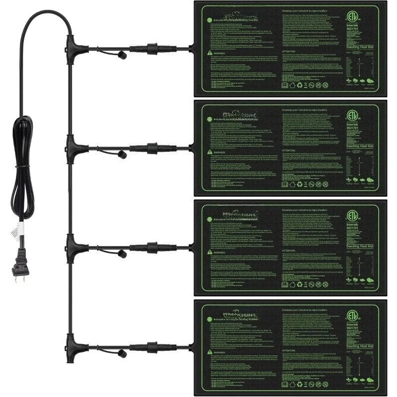 Estera térmica de plántulas para inicio de semillas, 10 "x 20,75", paquete de 4 alfombrillas calefactoras impermeables con cadena de margaritas, almohadilla calefactora para plantas para Se
