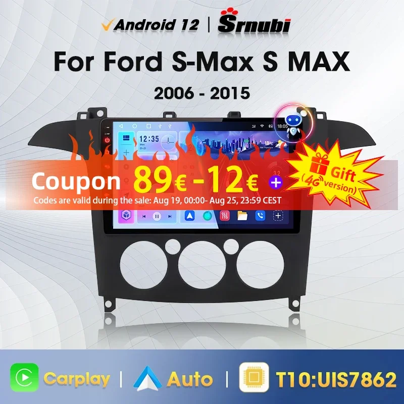 

2Din Android 12 Car Audio for Ford S Max S-MAX 2007 - 2015 Radio Navigation Multimedia Stereo Player Carplay Autoradio Head Unit