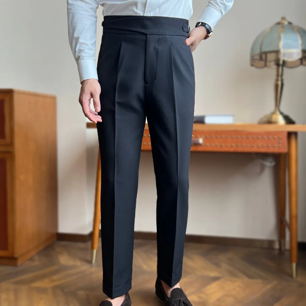 High Quality Italian Naples Suit Pant For Men Black Brown Calcas Sociais Masculinas Elegant Men Dress Office Trousers