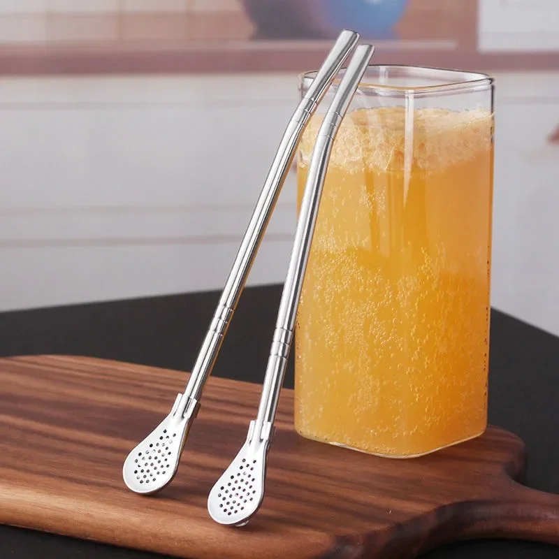 Metal Straw 304 Stainless Steel Straw Spoon Stirring Spoon Removable Cleanable Juice Milk Tea Filter Straw Reusable Bar Party