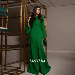 MeiYiJia Scoop Neckline Simple Floor-Length Long-Sleeves Button  Saudi Arabia Sexy Evening Birthday Club Outfits Summer 2024