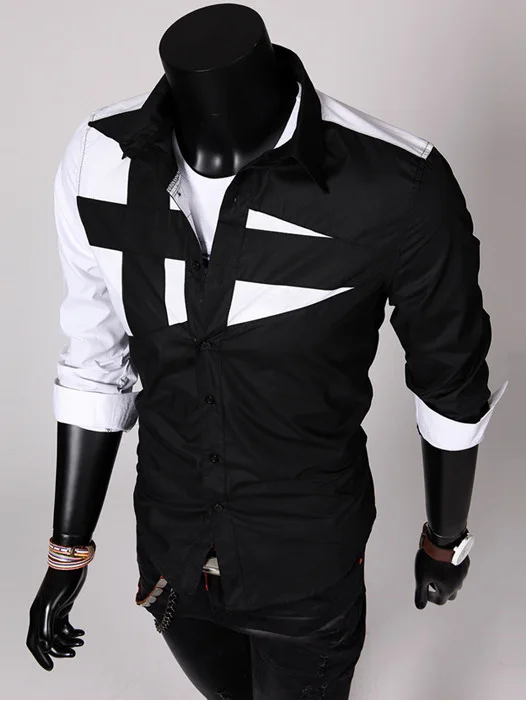 

Slimfit Personalized Long Sve irt Color Blo Youthful Stand Fit Menswear for All Seasons arp Collar No Brand