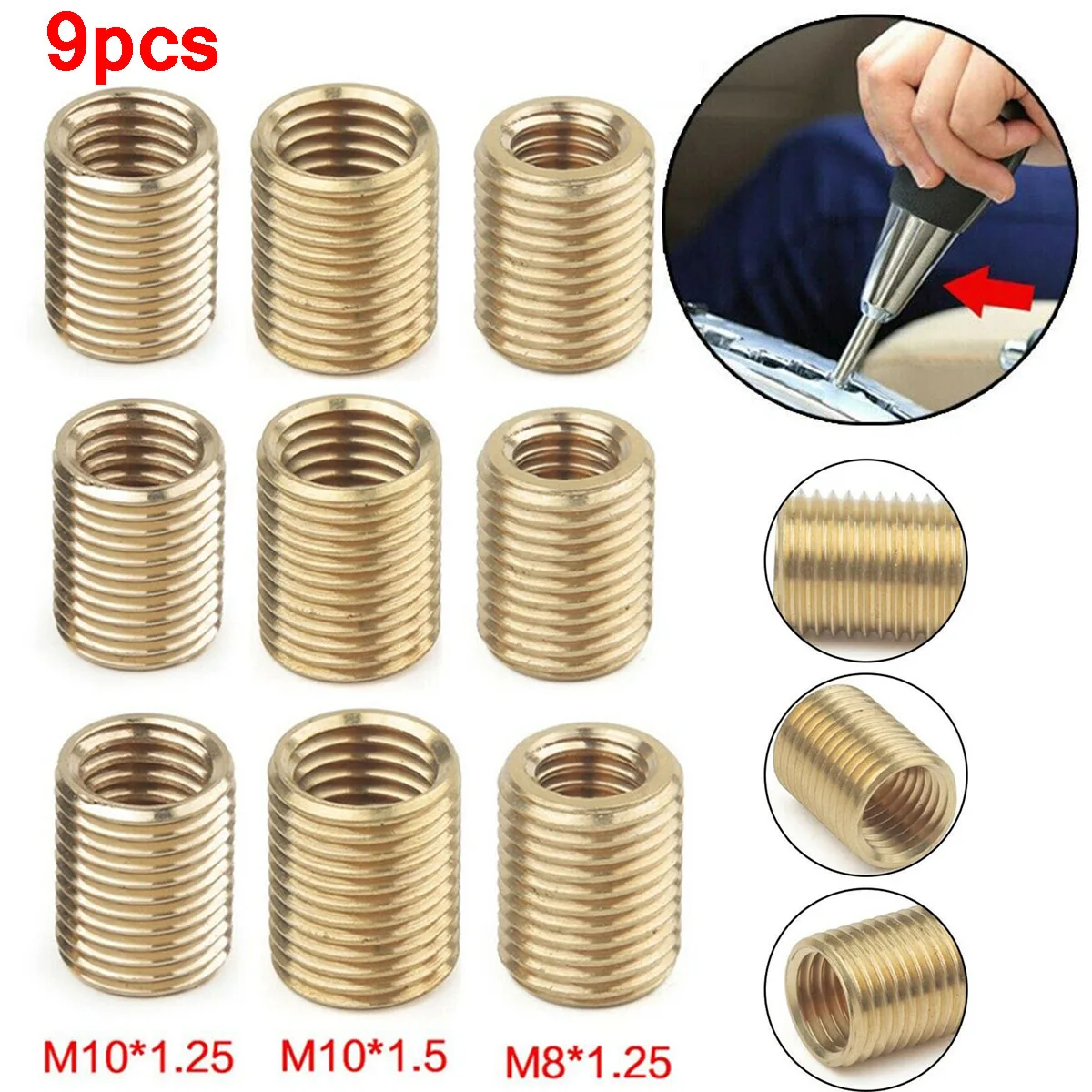 9Pc Aluminum Alloy Nuts Gear Shift Knob Thread Adapter Nut Insert Kit M10x1.25 M10x1.5 M8x1.25 Nuts Car Shift Thread DIY Fitting