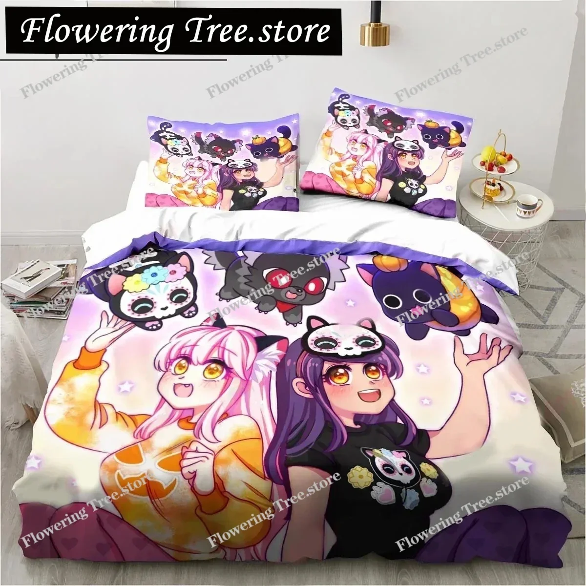 Cartoon Game Cute Aphmau with Wings Bedding Set Boys Girls Twin Queen King Size Duvet Cover Pillowcase Bed boys Adult029