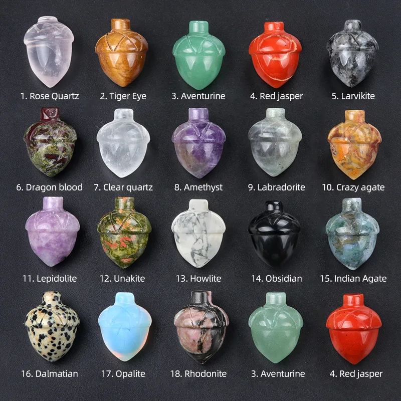 Crystal Stone Ornaments Mini Pinecone Amethyst Rose Quartzs Carving Healing Energy Stone Home Crafts Daily Gifts 18x26mm