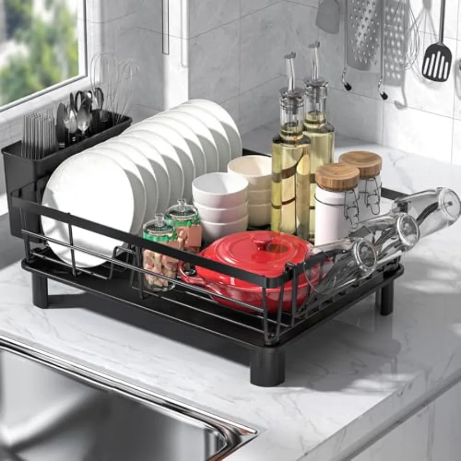 

Dish Drying Rack SpaceSaving Dish Racks for Kitchen Counter with Drainer Rustproof Drying Rack with Sink Organizer and Utensil