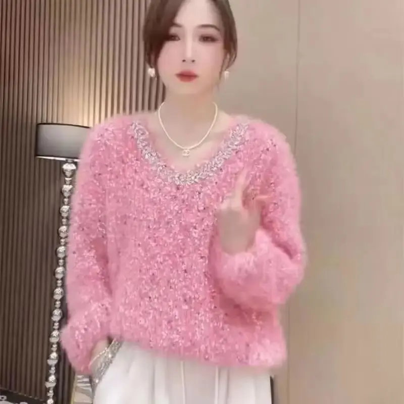 

Nail Drill Colored Polka Dot Splicing Korean Soft Glutinous Sweater for Women Autumn Winter Fashion Long Sleeved Knitwear Top