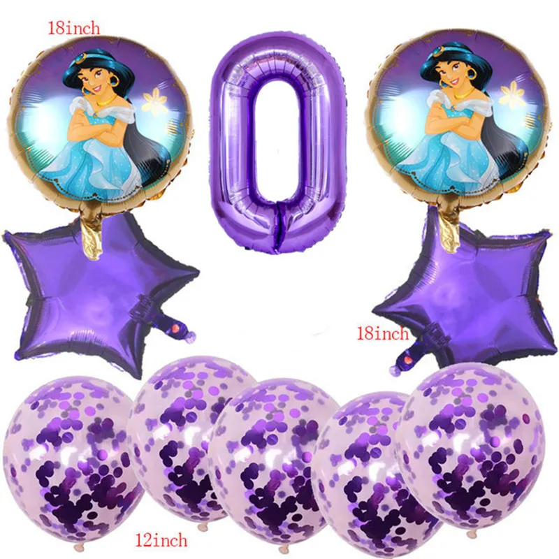 Disney Balloon 10PCS Cartoon Jasmine Princess Purple Children\'s Gift Digital First Year Party Decoration Baby Shower Toy