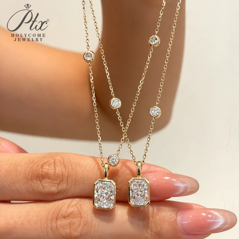 Halskette mit Labor-Diamant-Anhänger, 2 Karat, DEF, VS, runder Schliff, echtes 18K Gold, für Hochzeit, Party, einfache Kette, Charms, Holycome Schmuck – Detail 11
