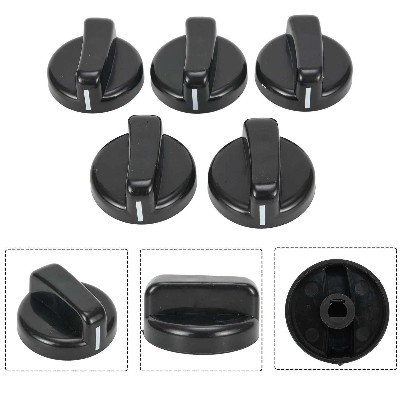 Easy to Install Black Plastic Stove Knobs, 5PCS Replacement Knobs, Scratch Resistant, Gas Stove Repair Accessories