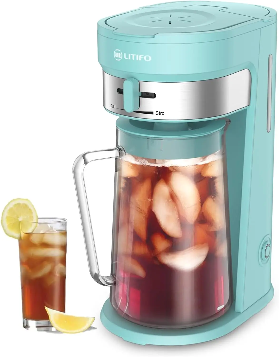 

Iced Tea and Coffee Maker with 2.5-Quart Pitcher, Sliding Strength Selector for Custom Taste, Stainless Steel Green