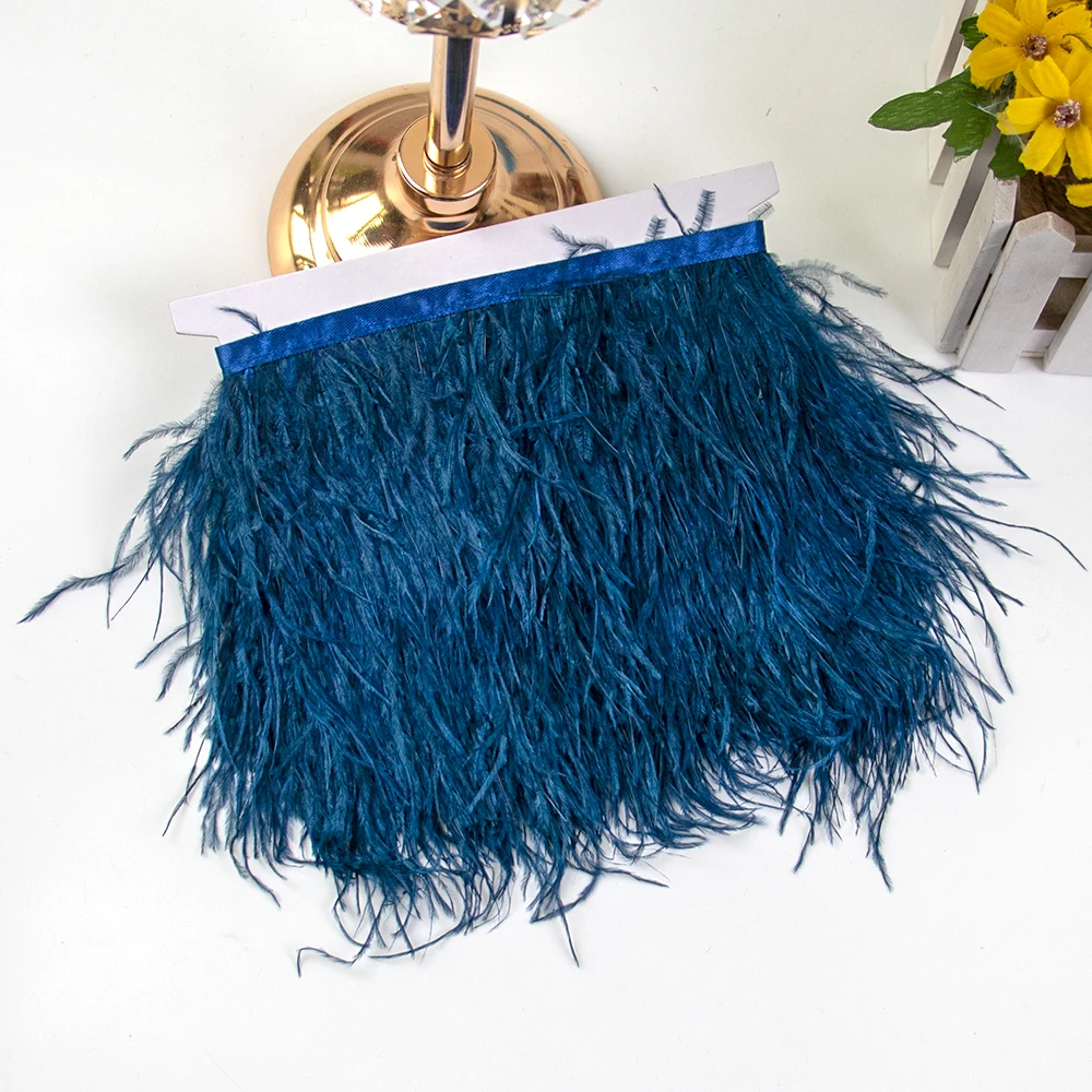 1M 5M 10Meters Navy Blue Ostrich Feathers Trims 8-10CM Natural Ostrich Feather for Crafts Fringe Ribbon for Party Clothing Skirt