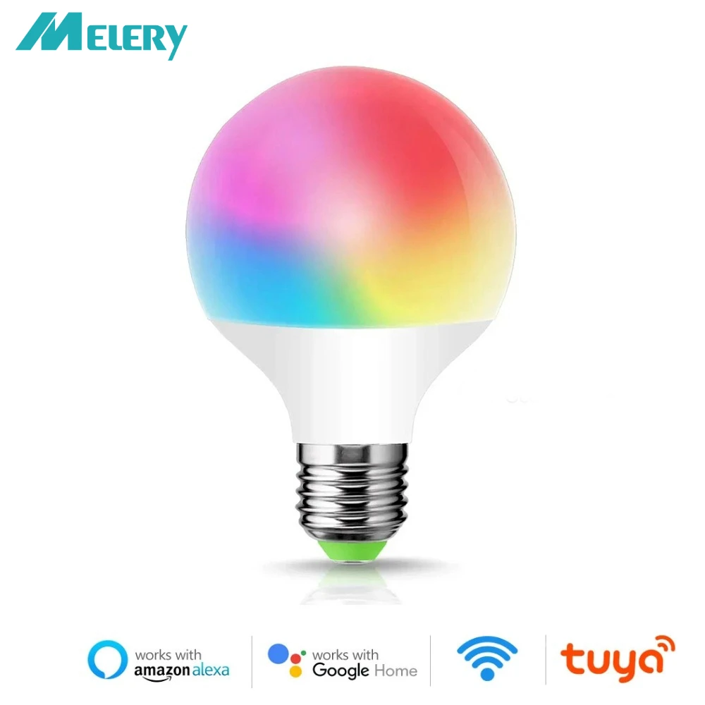 Melery Wifi Smart E27 LED Light Bulb G95 12W Equivalen 100-240V Warm Cool White RGB Colour Changing Spot Lamp Alexa Google Home
