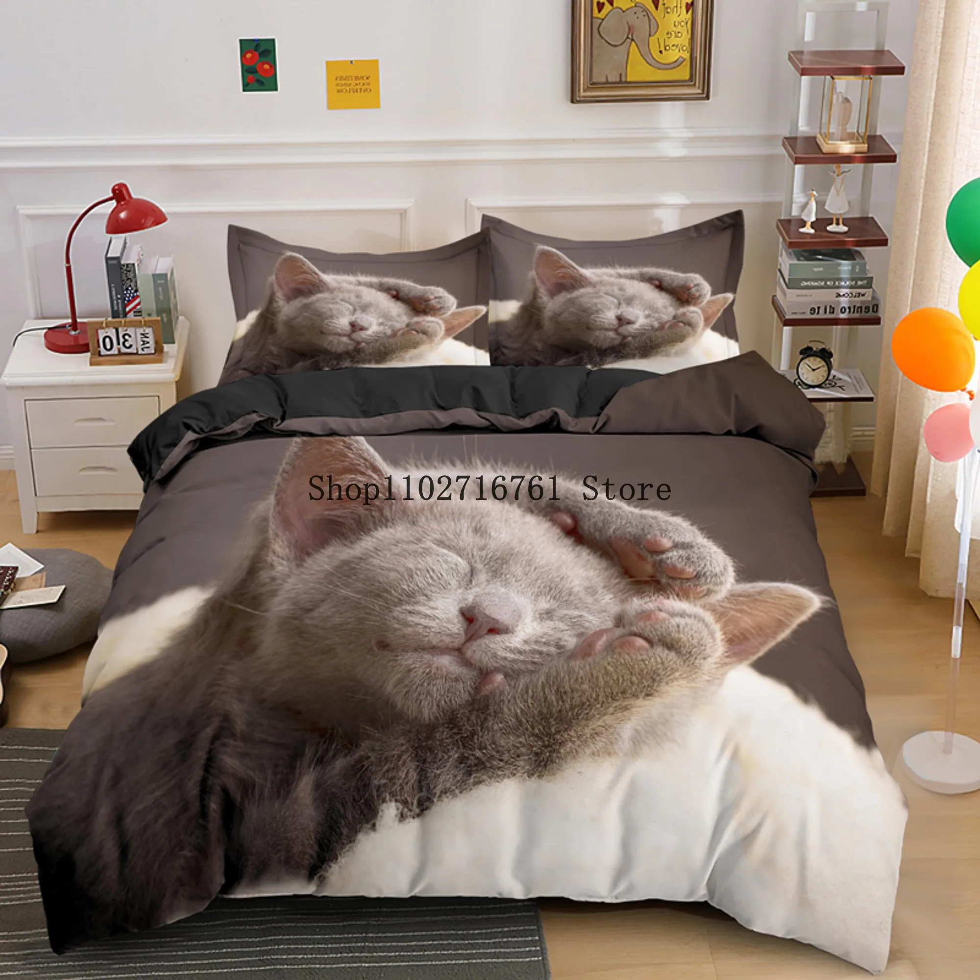 Cute Cat Bedding Set Dragen-Li Bed Linen Single Double Twin Full Size For Girls Boys Kids Home Decor Animal Pet Duvet Cover Set