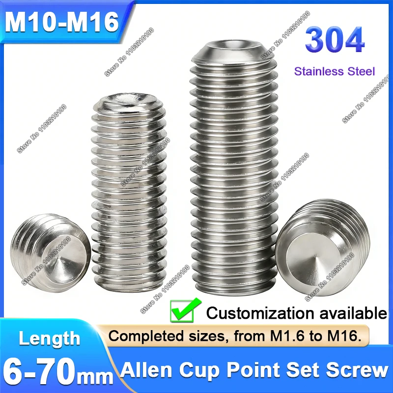 1-10pcs M8 M10 M12 DIN916 304Stainless Steel Hex Hexagon Socket Allen Cup Point Grub Screw Set Bolt Set Door handles Faucet Bolt
