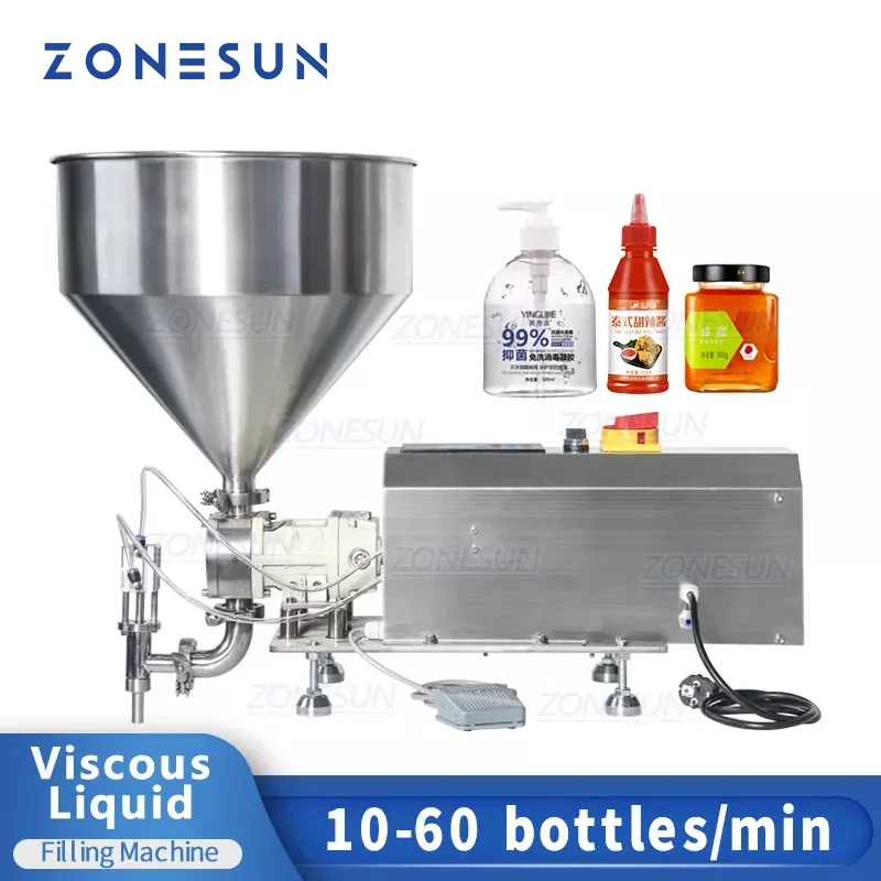 ZONESUN ZS-RPGT900 Semi-Automatic Rotor Pump Filling Machine Gel Glue Paste Honey Jam Nail Polish Meat Stuffing Cheese