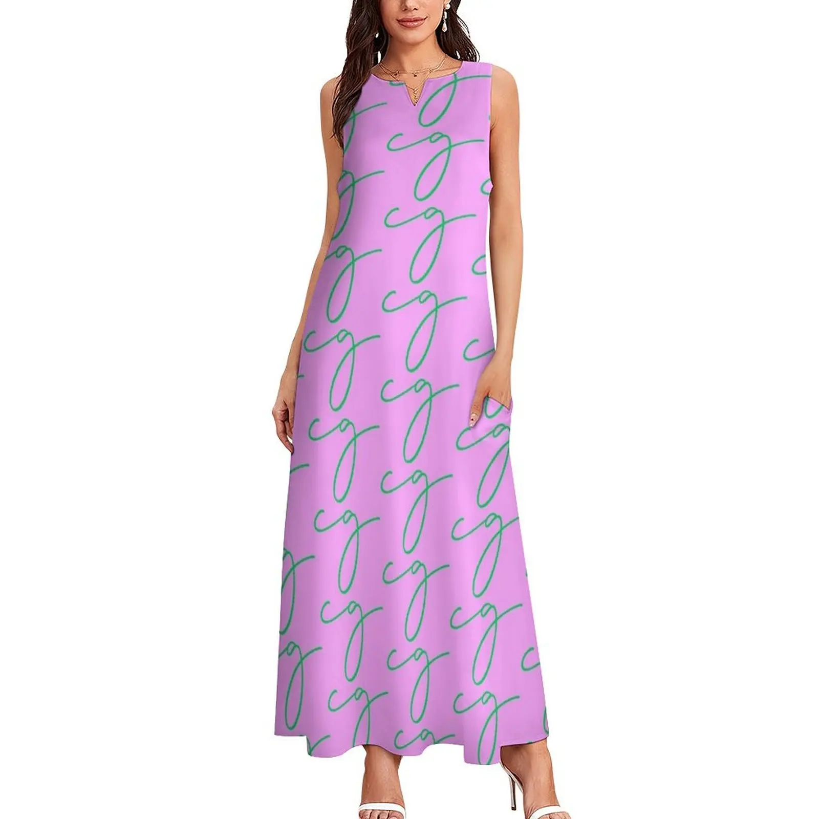 Pink and green color variation of my logo Long Dress cocktail dresses summer dress daily evening dress ladies women