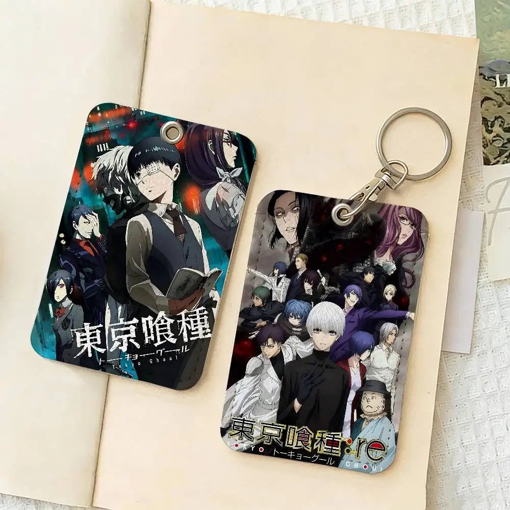 Popular Anime T-TokyoS G-GhoulS 1Pc Access Card Case Leather Card Holder Keychain Key Ring Door Access Tags ID Card Case