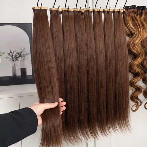 Tape In Hair Extensions 100% Human Hair 21Pcs/Pack Invisible Seamless PU Skin Weft No Weft Raw Hair Extensions 16-22 Inch 4A Brown Color Adhesive Tape Ins Hair Extension Daily Wear Add Fuller Ends Human Hair For Women