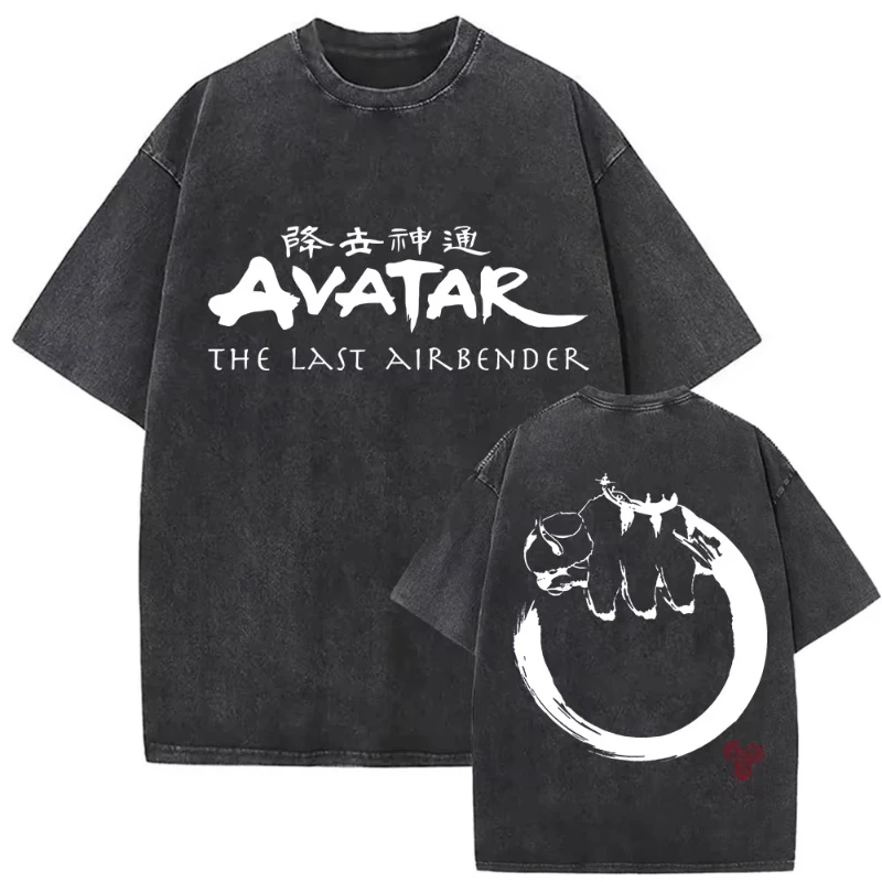 تي شيرت كلاسيكي مغسول الصورة الرمزية آخر Airbender جرافيك طباعة تي شيرت الرجال النساء جودة عالية Harajuku الصيف 100% القطن قمم تي شيرت